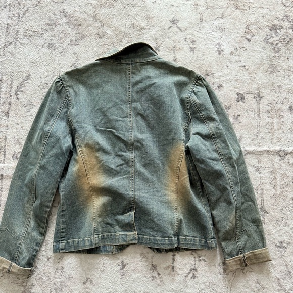 Y2K Acid Wash Denim Blazer — Grunge Cropped Fitted Jacket - Picture 6 of 6
